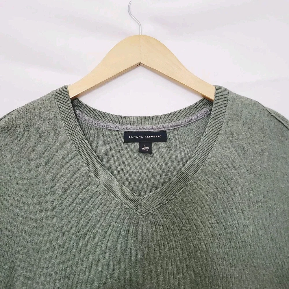Banana Republic Cashmere Blend‎ Sweater Mens XL Green V-Neck Preppy Layers